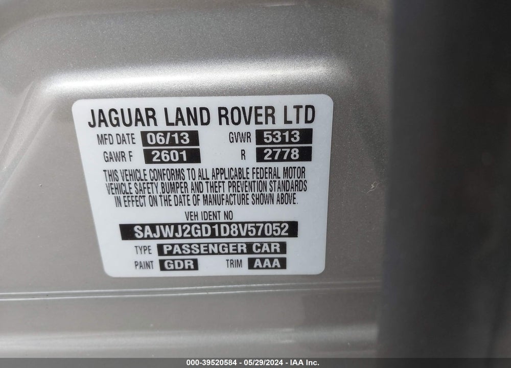2013 JAGUAR XJ XJL PORTFOLIO VIN: SAJWJ2GD1D8V57052