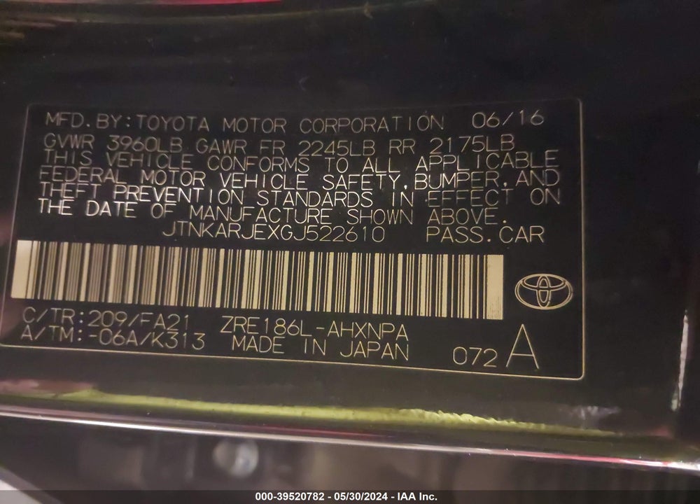 2016 SCION IM VIN: JTNKARJEXGJ522610
