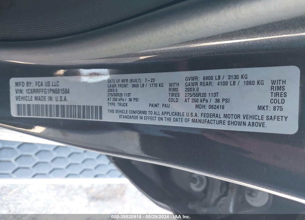 2023 RAM 1500 LONE STAR 4X4 5'7 BOX VIN: 1C6RRFFG1PN681584