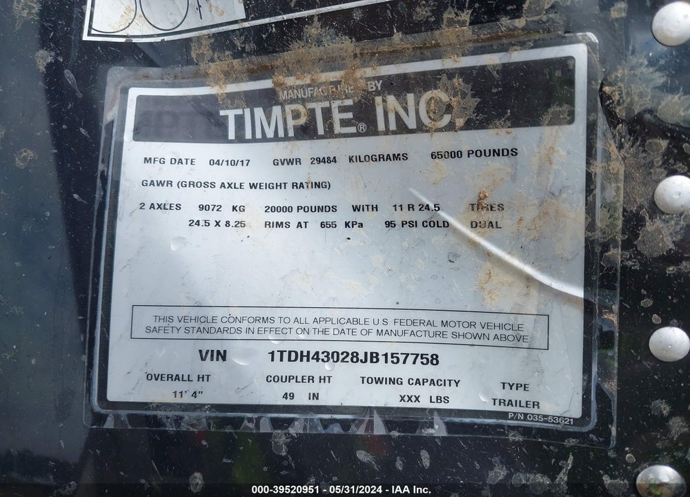 2018 TIMPTE --- VIN: 1TDH43028JB157758