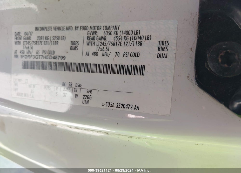 2017 FORD F-350 CHASSIS XL VIN: 1FDRF3GT7HED45799