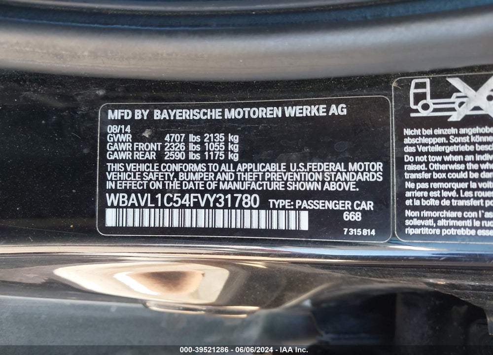 2015 BMW X1 XDRIVE28I VIN: WBAVL1C54FVY31780