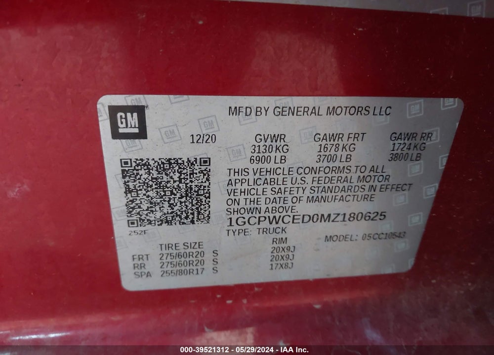 2021 CHEVROLET SILVERADO 1500 2WD SHORT BED LT VIN: 1GCPWCED0MZ180625