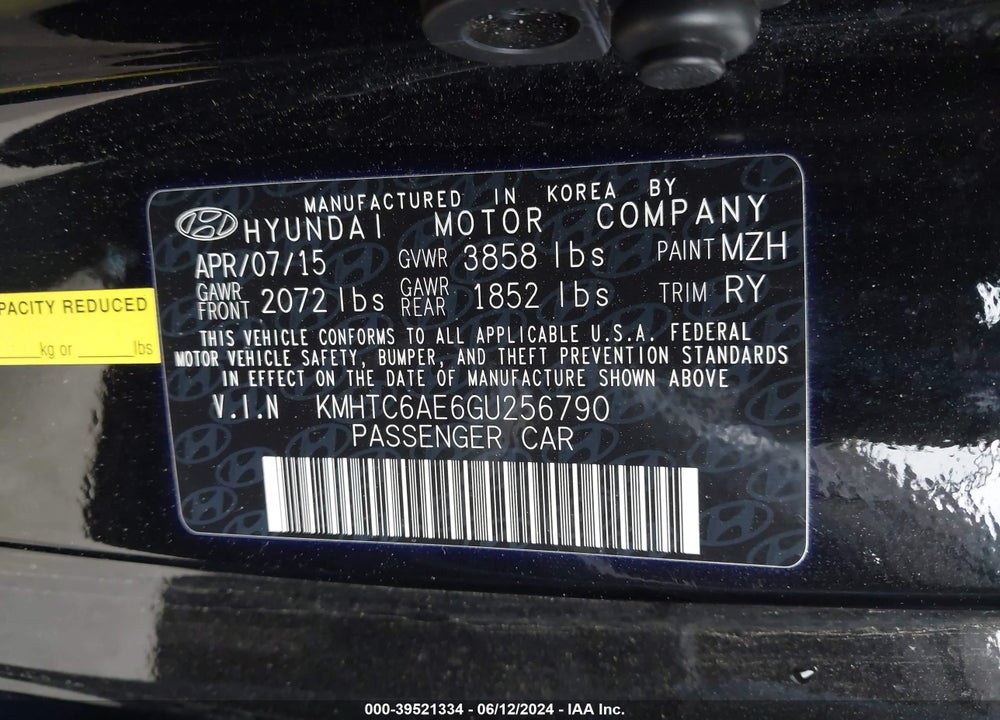 2016 HYUNDAI VELOSTER TURBO VIN: KMHTC6AE6GU256790
