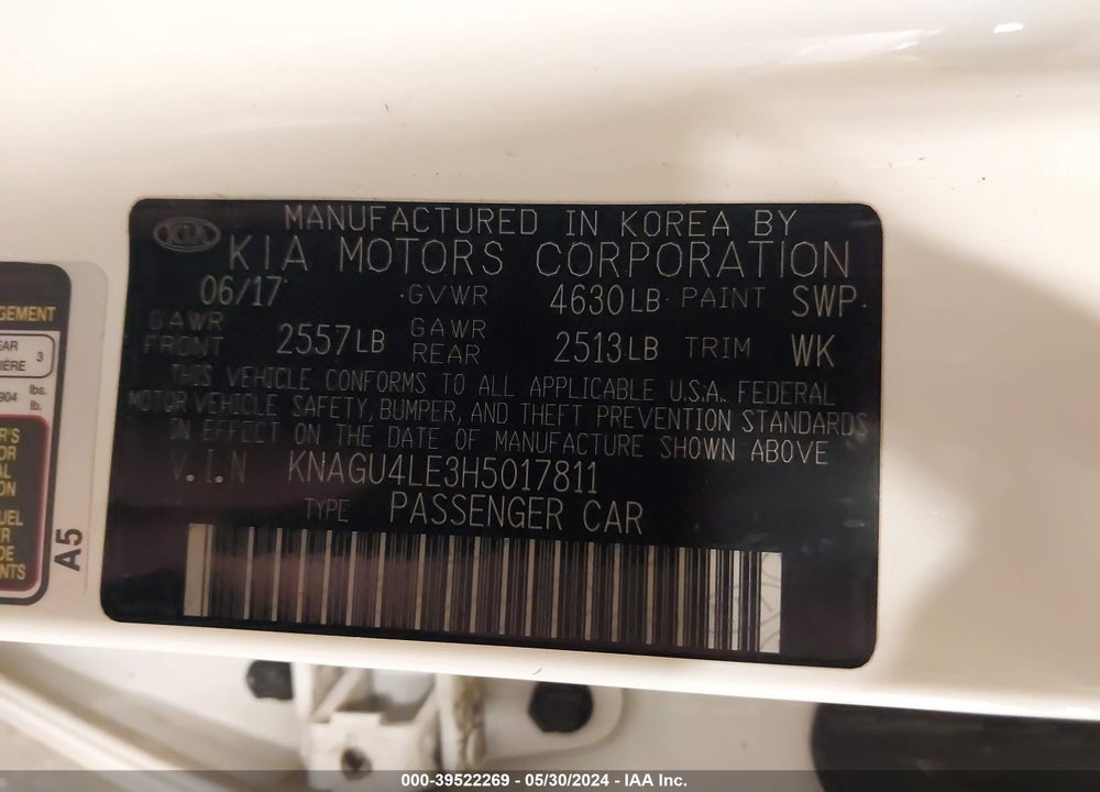 2017 KIA OPTIMA HYBRID EX VIN: KNAGU4LE3H5017811