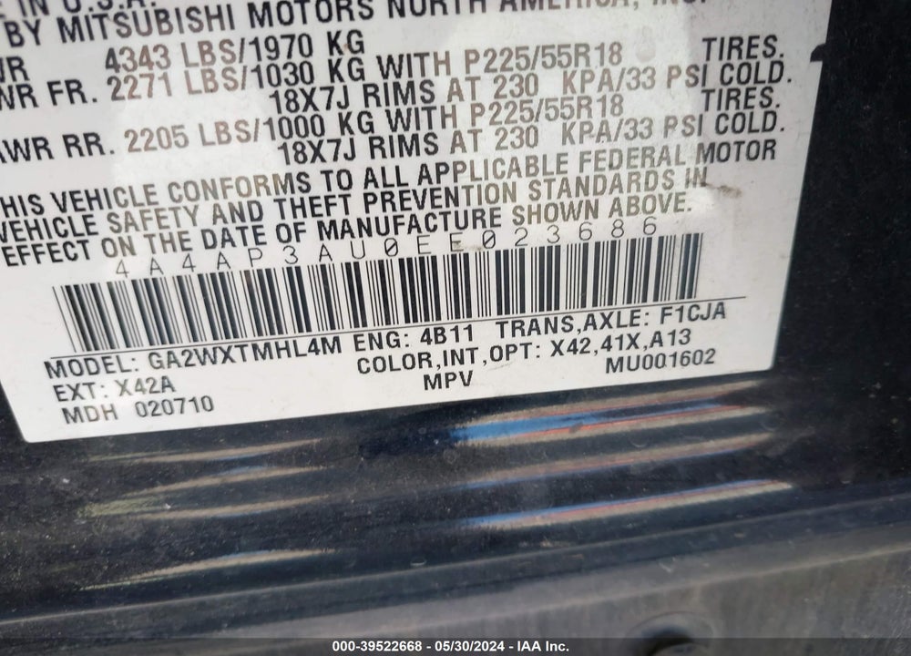 2014 MITSUBISHI OUTLANDER SPORT ES VIN: 4A4AP3AU0EE023686