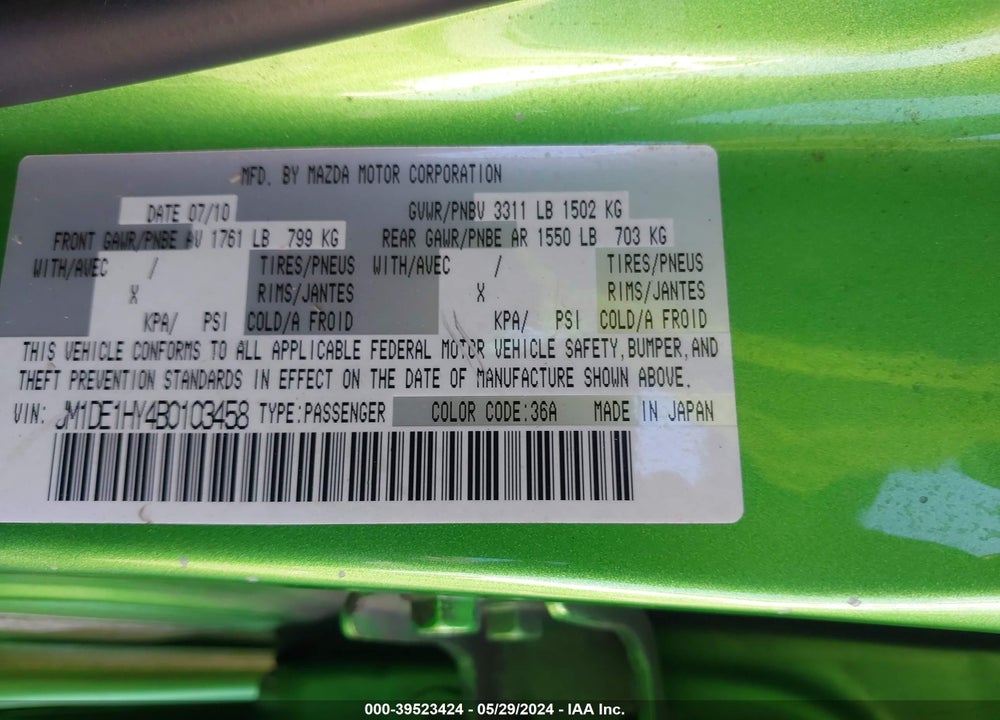 2011 MAZDA 2 SPORT VIN: JM1DE1HY4B0103458