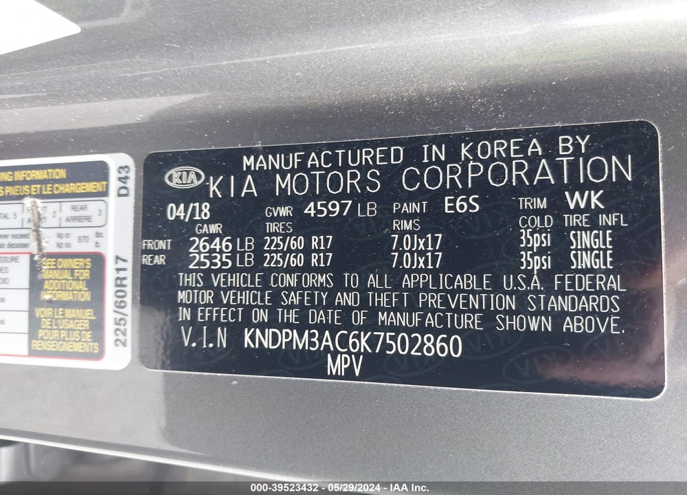 2019 KIA SPORTAGE LX VIN: KNDPM3AC6K7502860