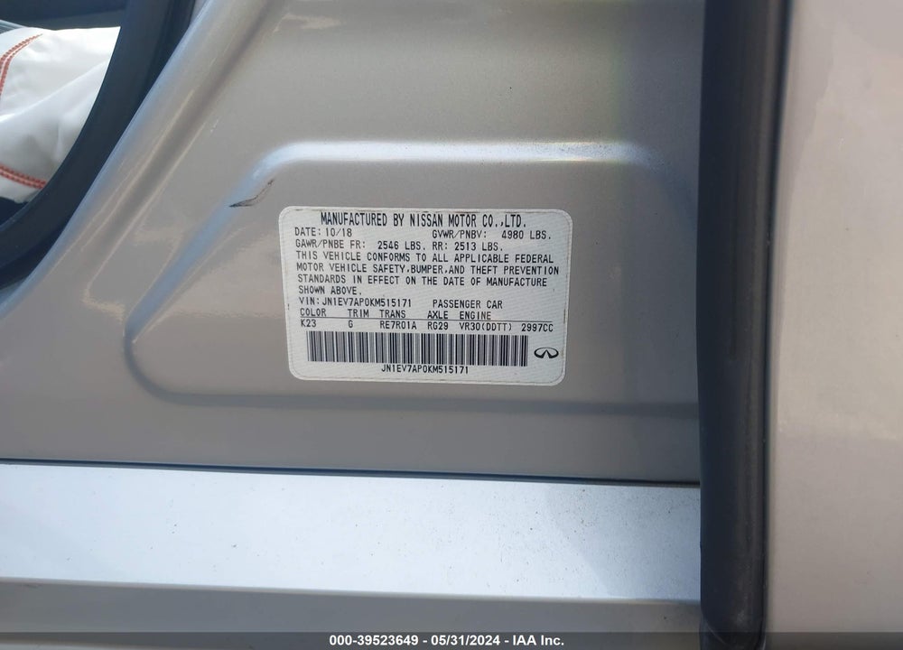 2019 INFINITI Q50 3.0T LUXE VIN: JN1EV7AP0KM515171