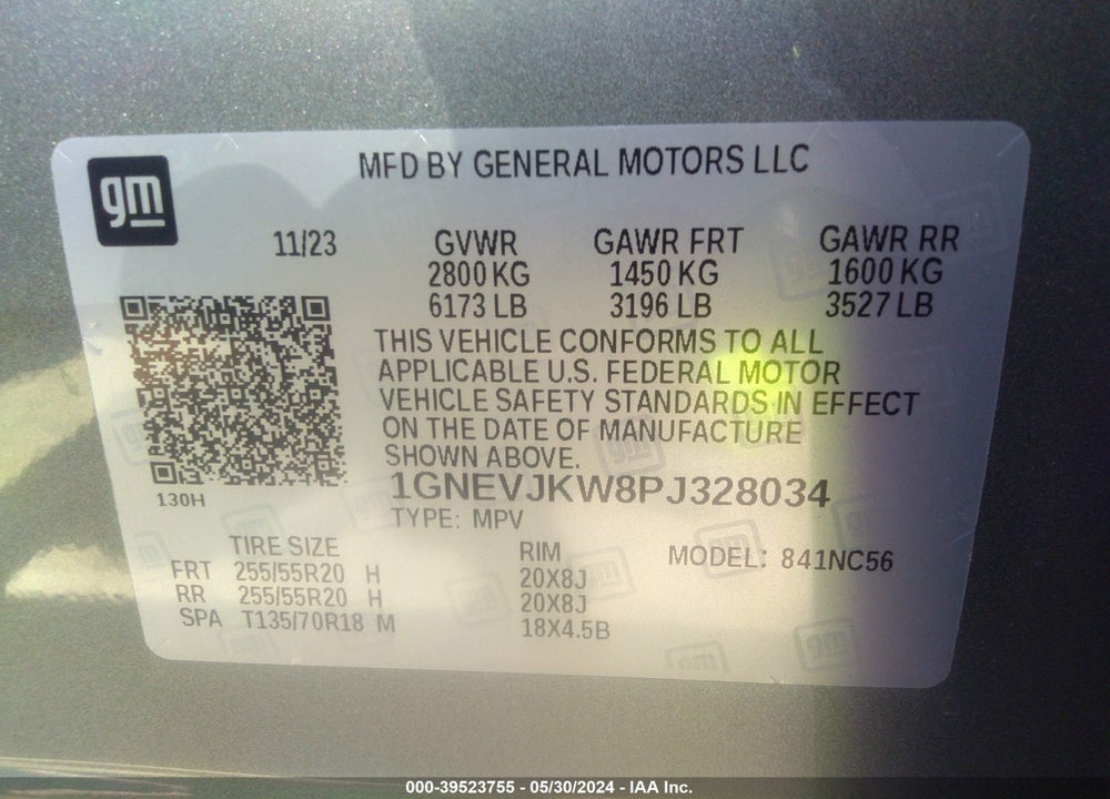 2023 CHEVROLET TRAVERSE AWD RS VIN: 1GNEVJKW8PJ328034
