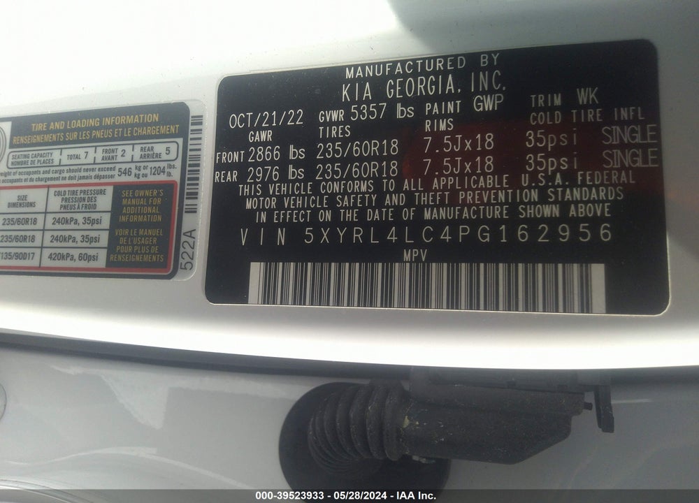 2023 KIA SORENTO S VIN: 5XYRL4LC4PG162956