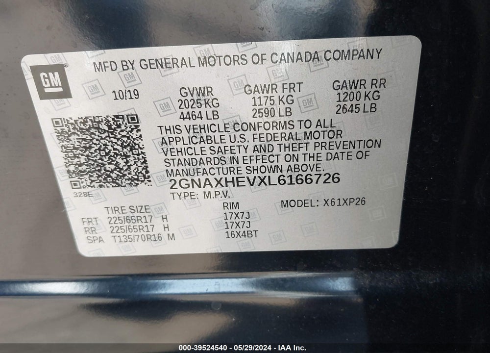 2020 CHEVROLET EQUINOX FWD LS VIN: 2GNAXHEVXL6166726