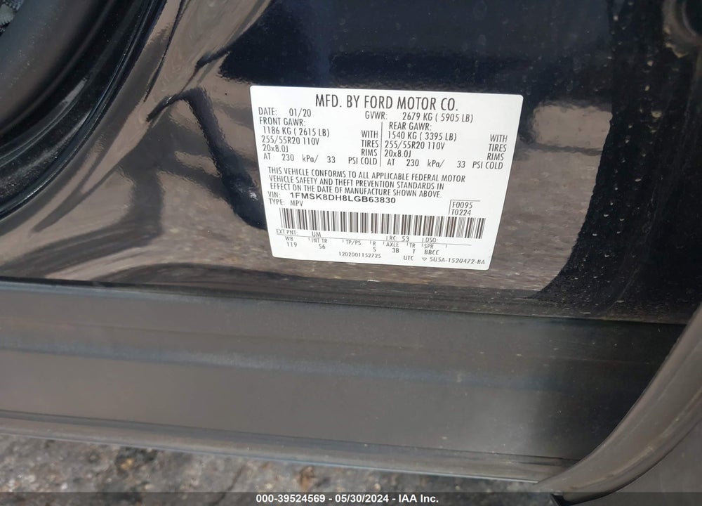 2020 FORD EXPLORER XLT VIN: 1FMSK8DH8LGB63830