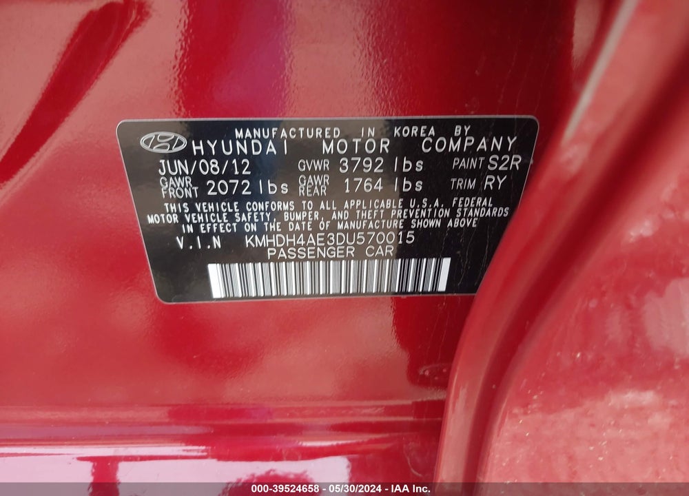2013 HYUNDAI ELANTRA LIMITED VIN: KMHDH4AE3DU570015