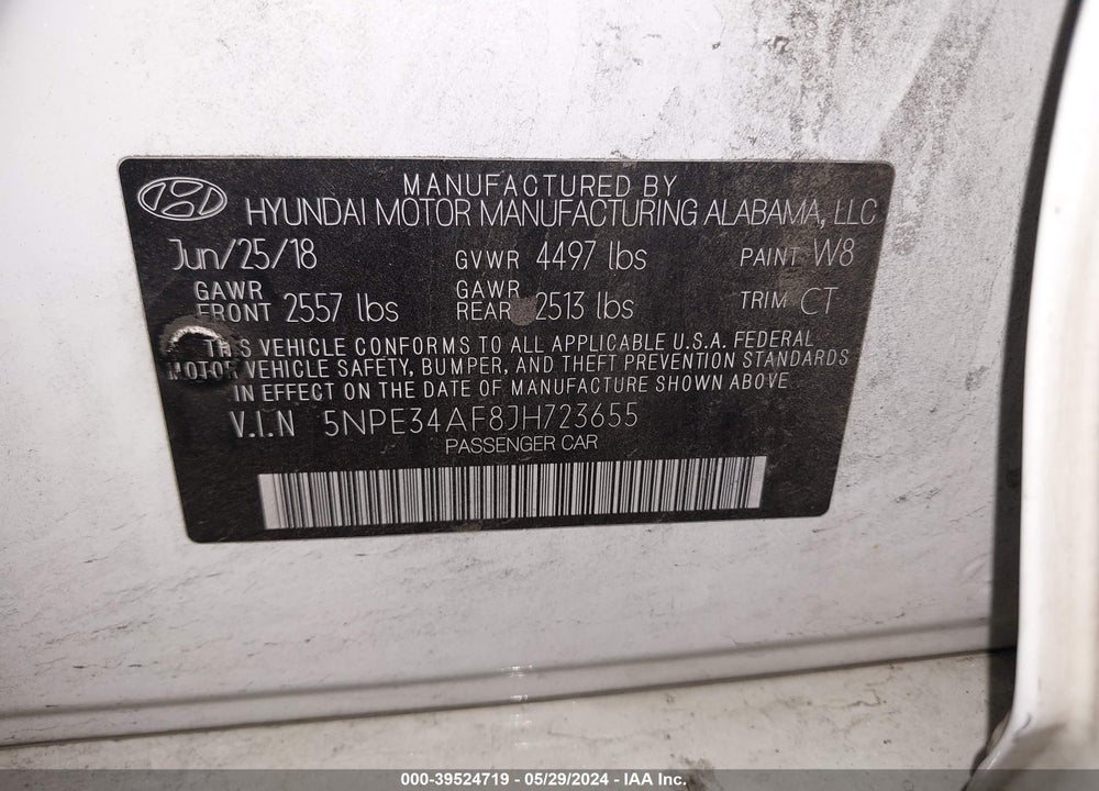 2018 HYUNDAI SONATA SPORT VIN: 5NPE34AF8JH723655