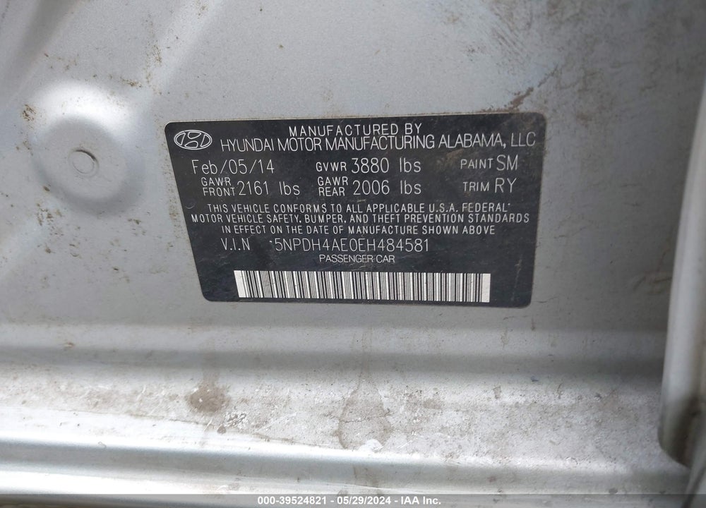 2014 HYUNDAI ELANTRA LIMITED VIN: 5NPDH4AE0EH484581