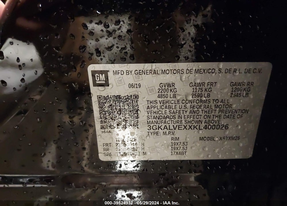 2019 GMC TERRAIN SLT VIN: 3GKALVEXXKL400026