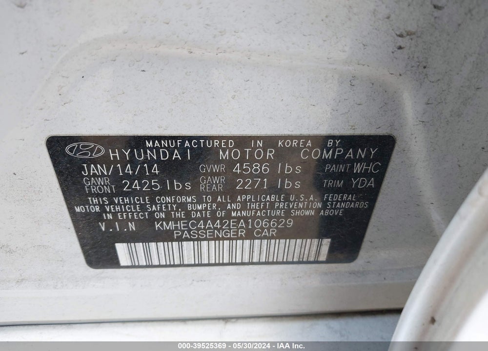 2014 HYUNDAI SONATA HYBRID LIMITED VIN: KMHEC4A42EA106629