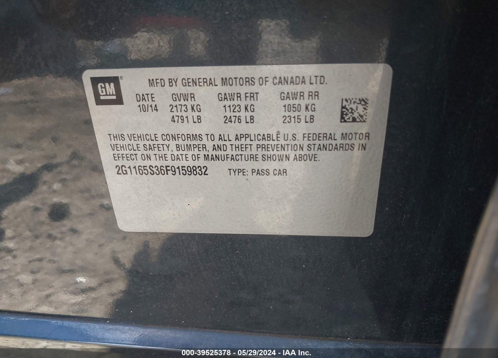 2015 CHEVROLET IMPALA 2LZ VIN: 2G1165S36F9159832