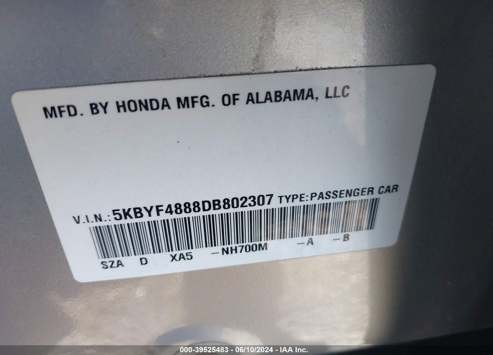 2013 HOND PILOT TOUR VIN: 5KBYF4888DB802307