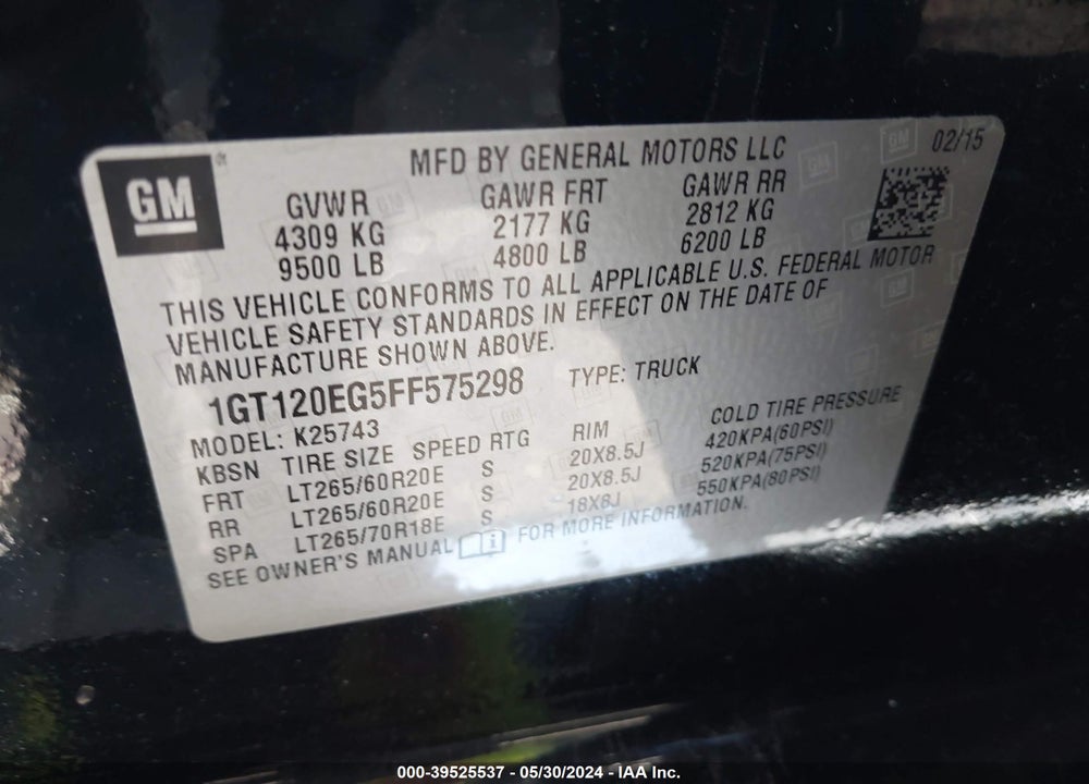 2015 GMC SIERRA 2500HD DENALI VIN: 1GT120EG5FF575298