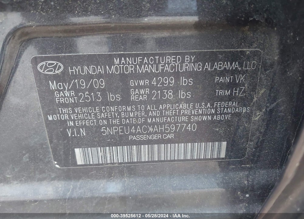 2010 HYUNDAI SONATA LIMITED VIN: 5NPEU4ACXAH597740