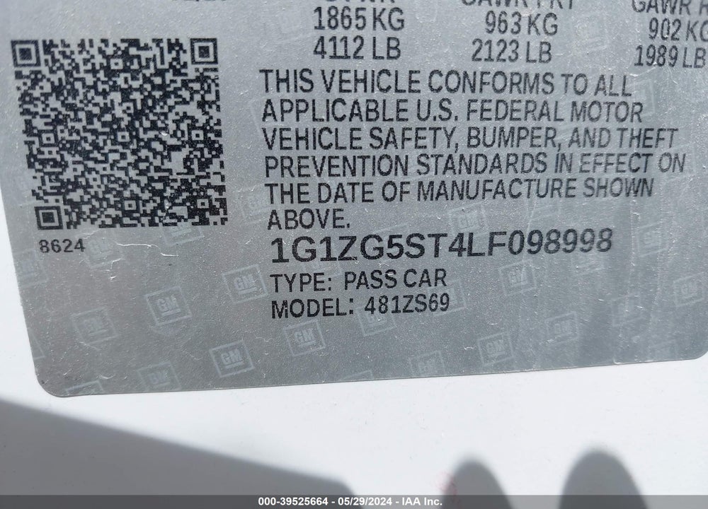 2020 CHEVROLET MALIBU FWD RS VIN: 1G1ZG5ST4LF098998