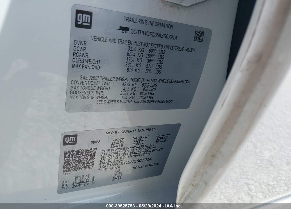 2022 GMC SIERRA 1500 2WD SHORT BOX ELEVATION VIN: 1GTPHCED2NZ607914