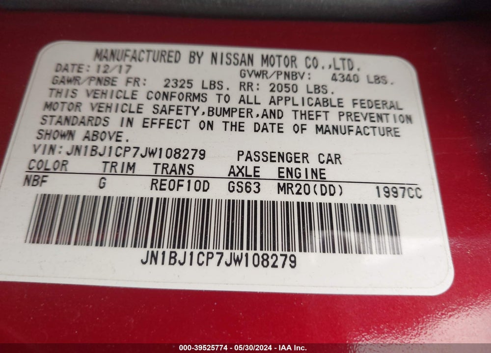 2018 NISSAN ROGUE SPORT S VIN: JN1BJ1CP7JW108279