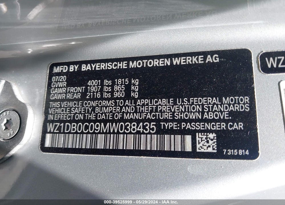2021 TOYOTA GR SUPRA 3.0 VIN: WZ1DB0C09MW038435