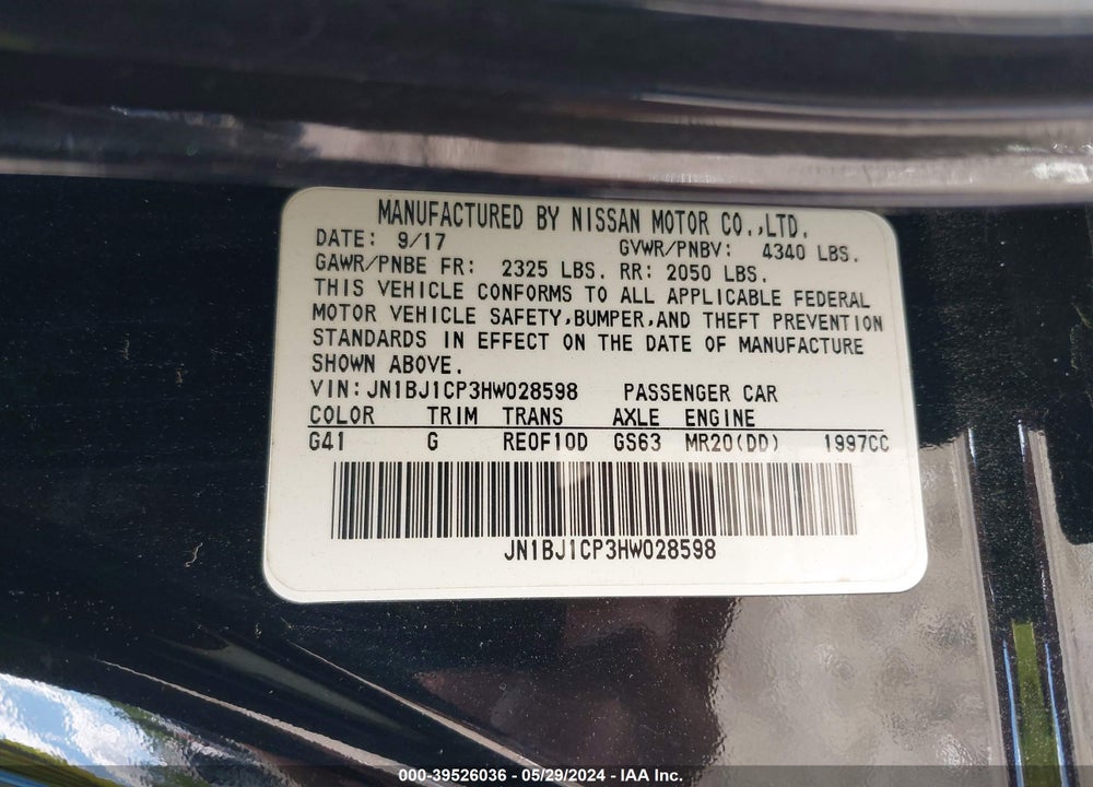2017 NISSAN ROGUE SPORT S VIN: JN1BJ1CP3HW028598