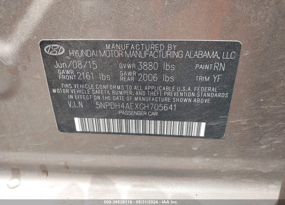2016 HYUNDAI ELANTRA SE VIN: 5NPDH4AEXGH705641