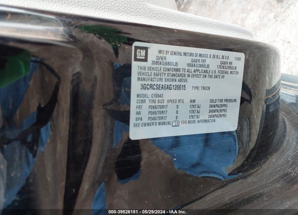 2010 CHEVROLET SILVERADO 1500 LT VIN: 3GCRCSEA6AG126615