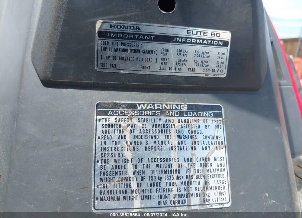 1987 HONDA CH80 VIN: JH2HF0301HS202284