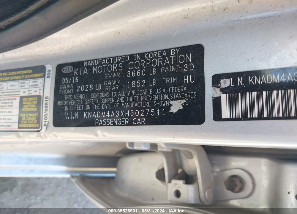 2017 KIA RIO LX VIN: KNADM4A3XH6027511