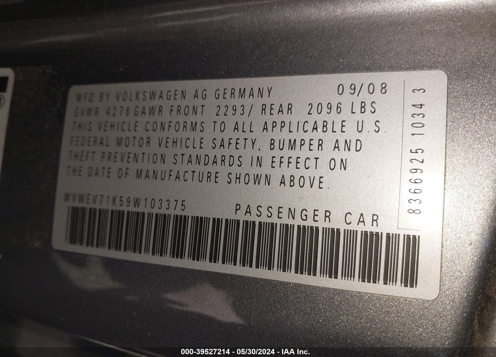 2009 VOLKSWAGEN GTI 2-DOOR VIN: WVWEV71K59W103375
