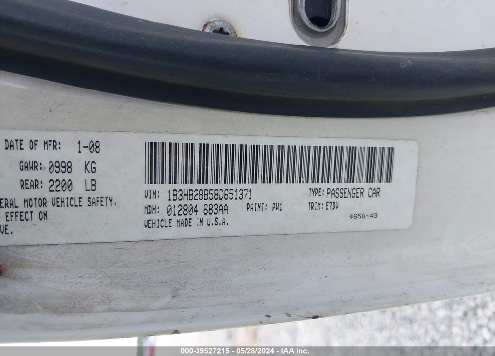 2008 DODGE CALIBER SE VIN: 1B3HB28B58D651371