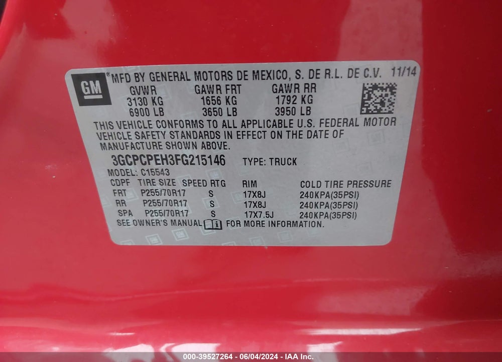 2015 CHEVROLET SILVERADO 1500 LS VIN: 3GCPCPEH3FG215146