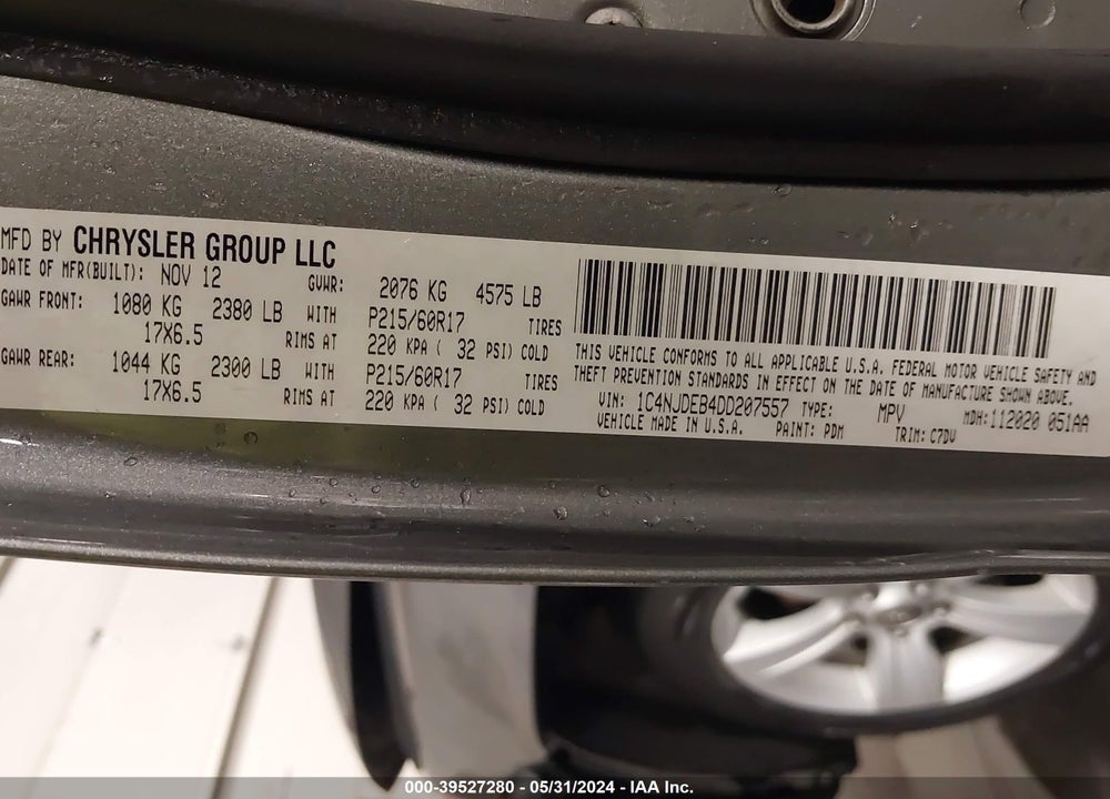 2013 JEEP COMPASS LATITUDE VIN: 1C4NJDEB4DD207557