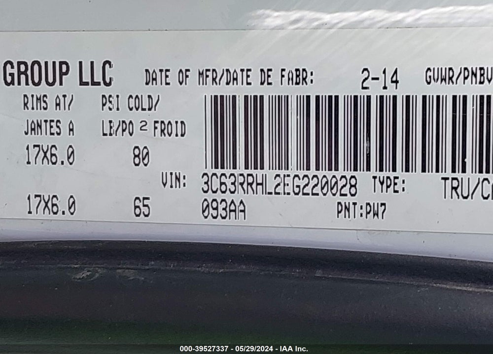 2014 RAM 3500 SLT VIN: 3C63RRHL2EG220028