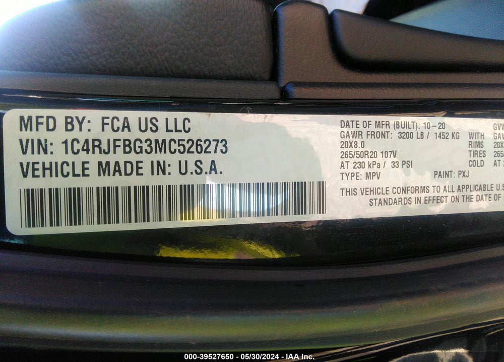2021 JEEP GRAND CHEROKEE 80TH ANNIVERSARY 4X4 VIN: 1C4RJFBG3MC526273