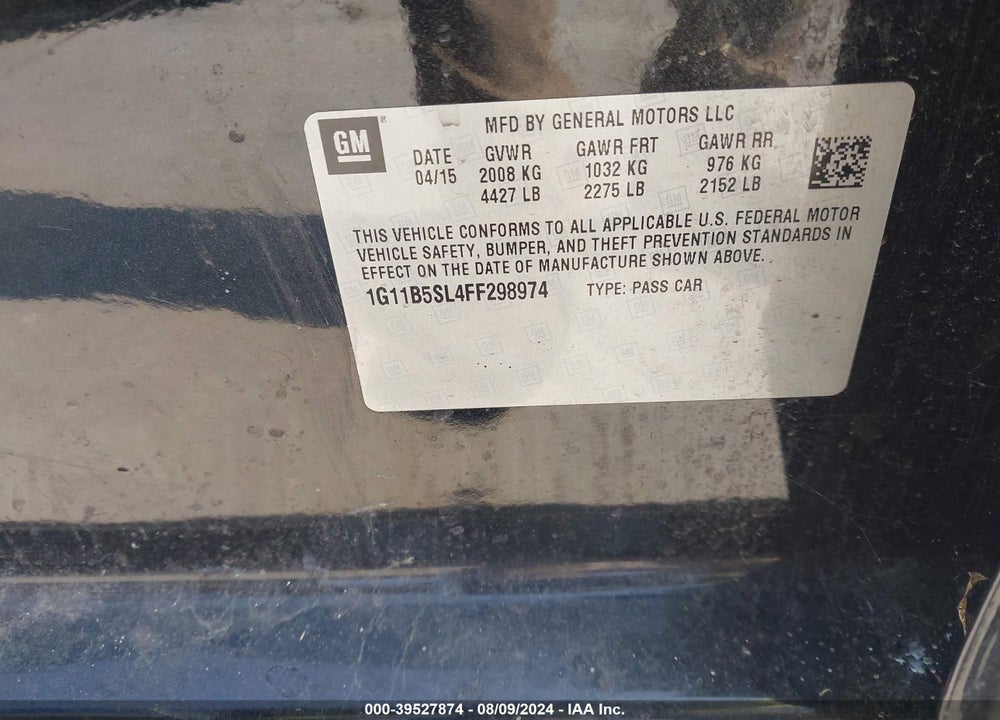2015 CHEVROLET MALIBU LS VIN: 1G11B5SL4FF298974