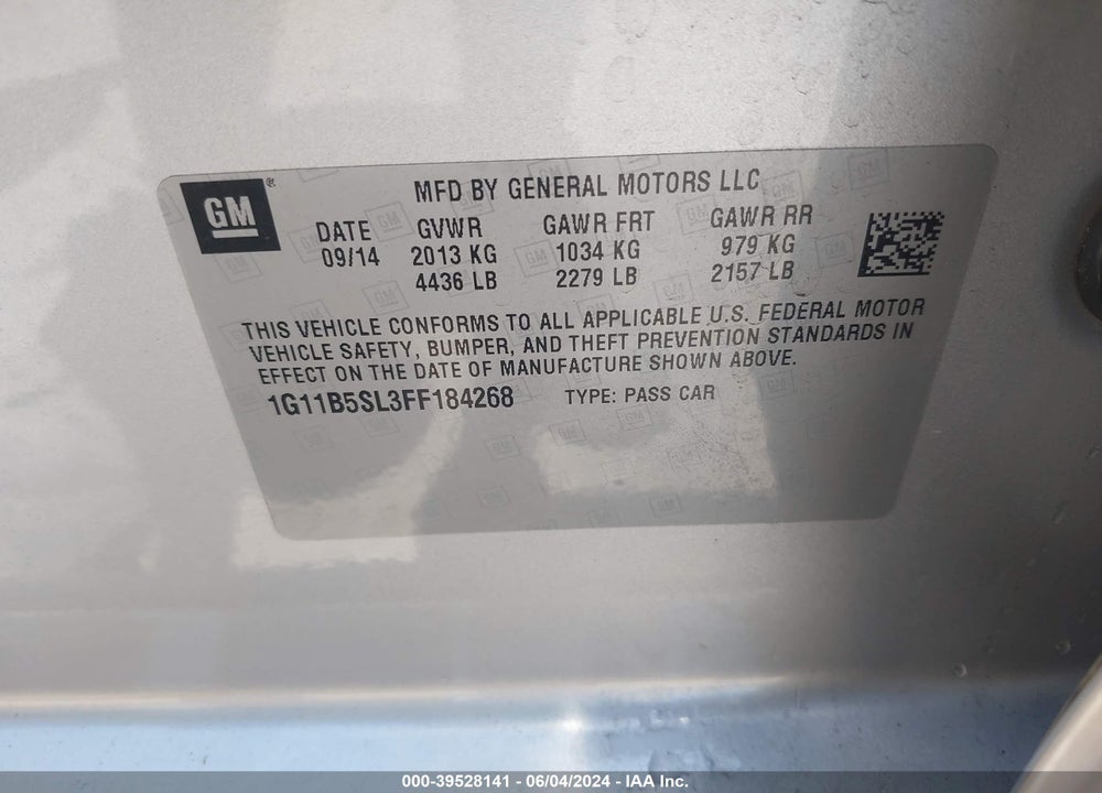 2015 CHEVROLET MALIBU LS VIN: 1G11B5SL3FF184268