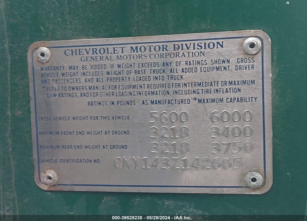 1973 CHEVROLET C-10 VIN: CKY143Z142665