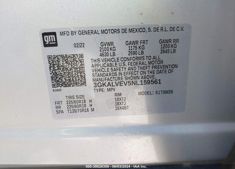2022 GMC TERRAIN AWD SLT VIN: 3GKALVEV5NL159561