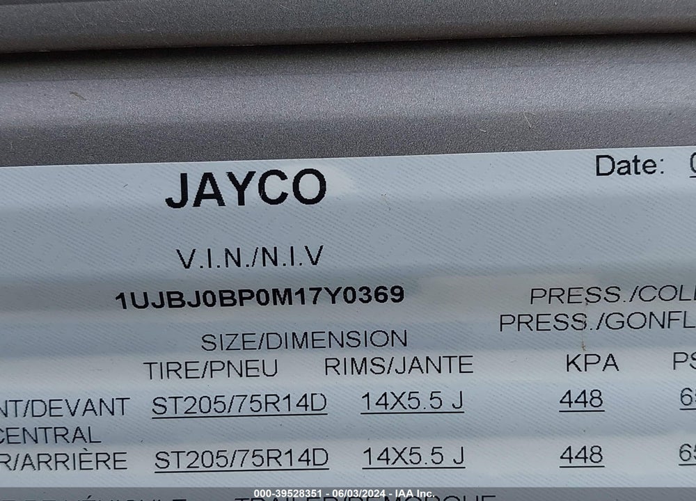 2021 JAYCO JAY FLIGHT SLX 8 265 VIN: 1UJBJ0BP0M17Y0369
