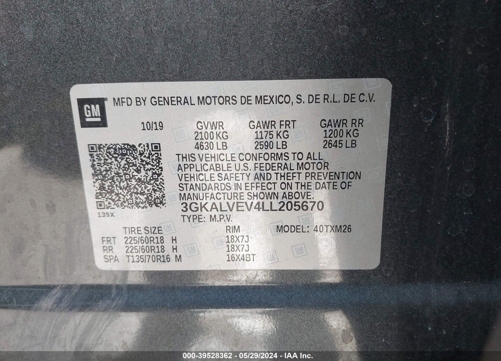 2020 GMC TERRAIN AWD SLT VIN: 3GKALVEV4LL205670