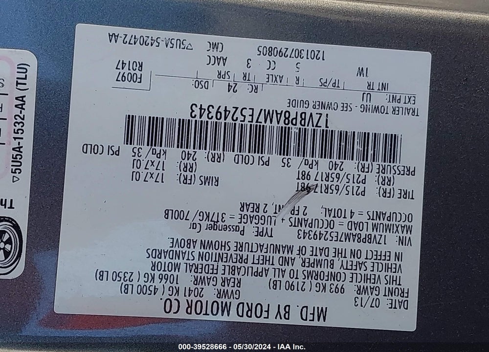 2014 FORD MUSTANG V6 VIN: 1ZVBP8AM7E5249343