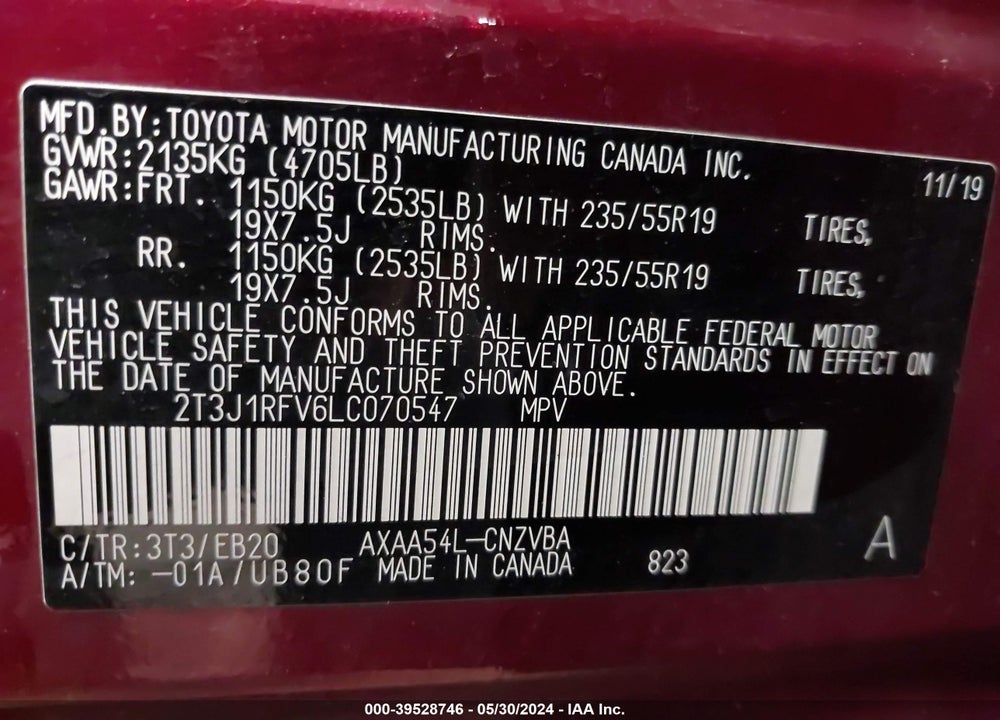 2020 TOYOTA RAV4 ADVENTURE/TRD OFF ROAD VIN: 2T3J1RFV6LC070547