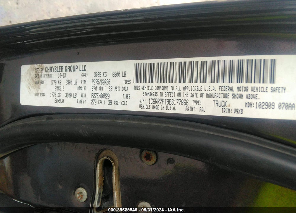 2014 RAM 1500 VIN: 1C6RR7FT9ES177866